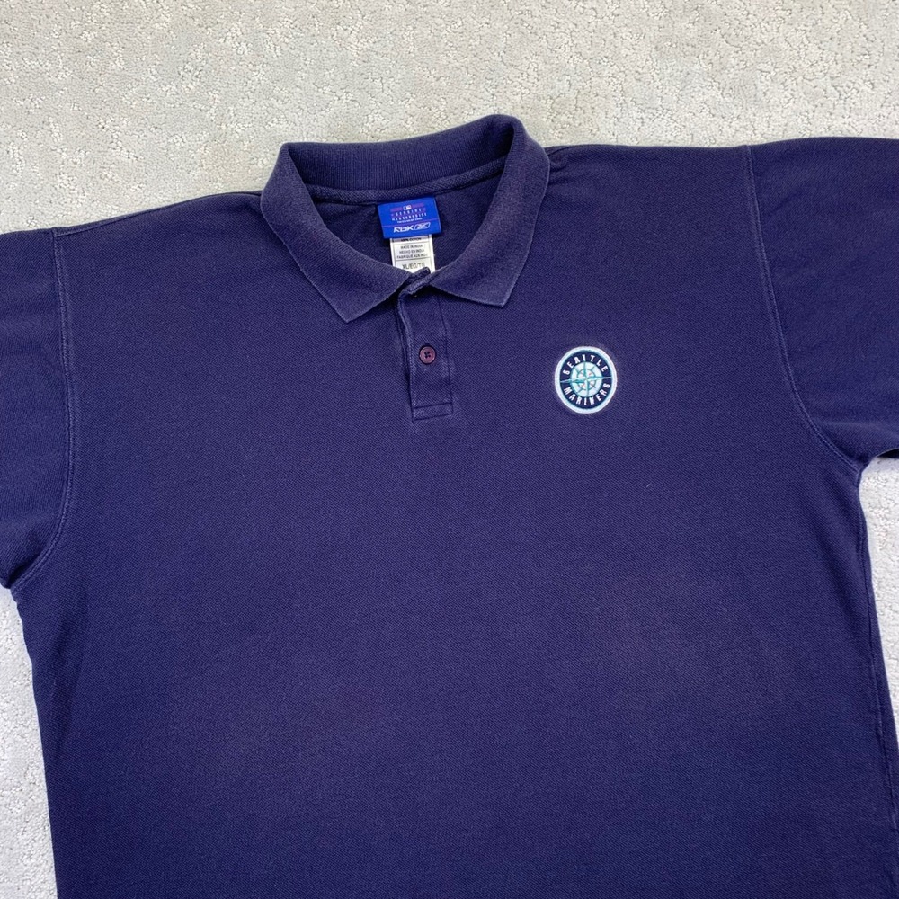 Vintage Reebok Seattle Mariners Polo Shirt Mens XL MLB Baseball Navy Blue Faded